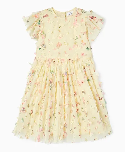 Zippy Flutter Sleeves Dress - Pale Yellow