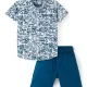 Ollington St. 100% Cotton Woven Half Sleeves Shirt & Shorts Set Text Grafitti Print - White & Navy